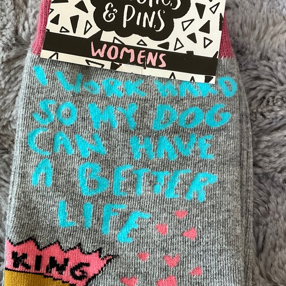 Patches & Pins Womens Gray Dog Novelty Socks - Pink & Aqua Accent - Picture 4 of 6